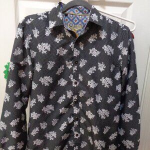 Sugar That Shirt is Sweet Men's Black White Dress Shirt Roses XS